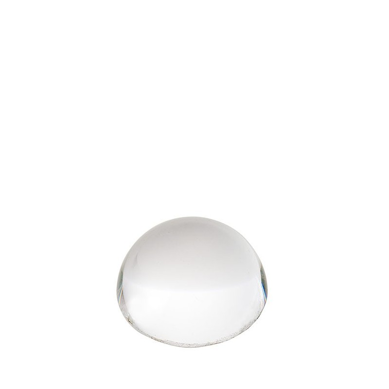 Hémisphère presse-papier en verre transparent, diamètre 9,5 cm.