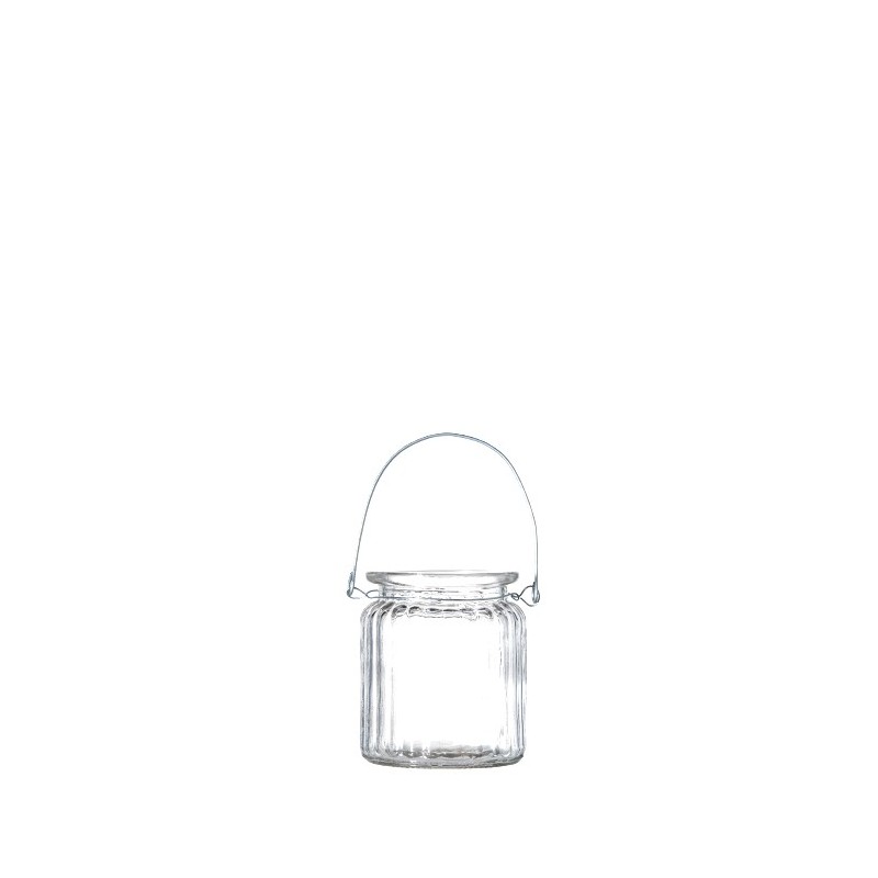 Ribbed hanging transparent glass vase d7.5 h9 cm