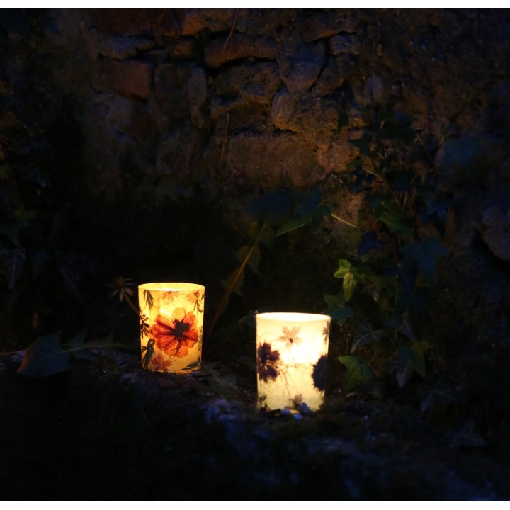 Tealight holder glass light blue color with flowers 5.5 x 6.5 cm