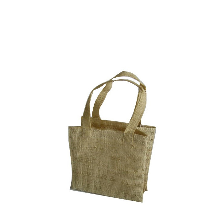 Petit sac a main rigide en raffia couleur creme 12.5x12.5cm