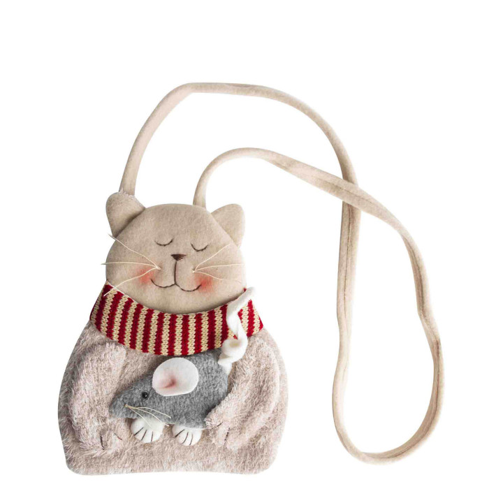 Borsa a tracolla a forma di gatto con topo h20 cm
