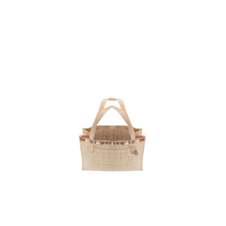 Raffia small bag with pocket and seashell decoration 17x12.5 h22cm
