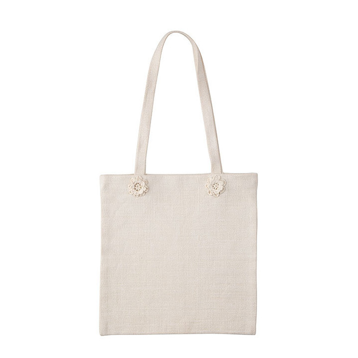 Jute bag with 2 handels and 4 flowers crochet
