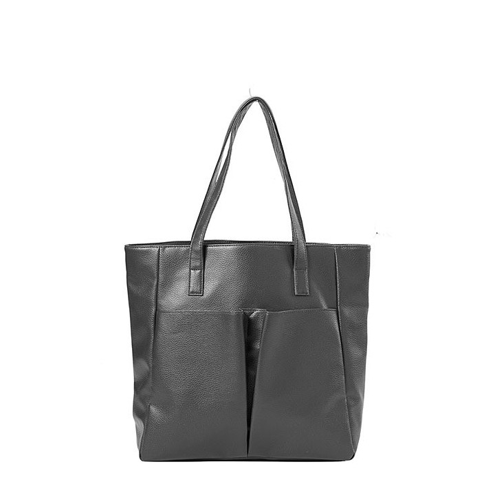 Eco-leather black shoulder bag 2 pockets 33x34 cm