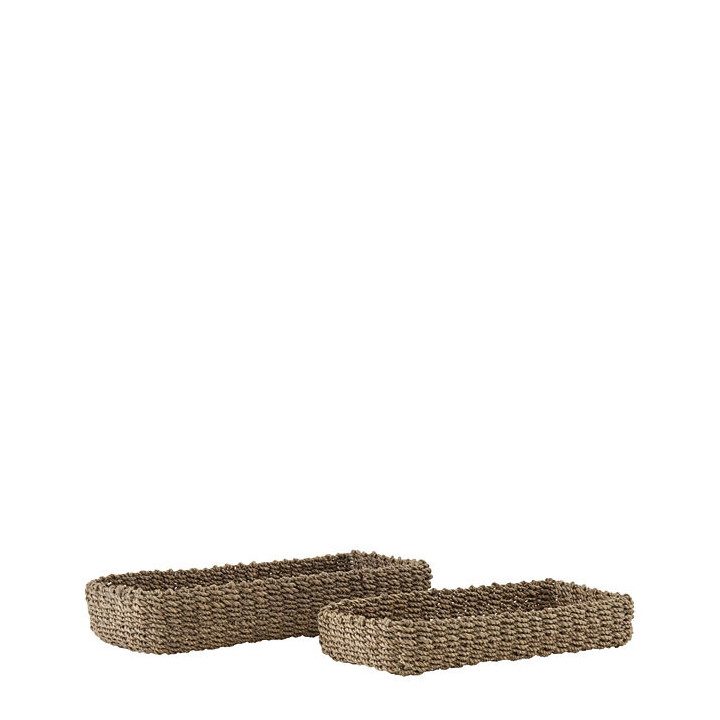 Set 2 paniers en abaca vide-poche avec noeuds couleur lin 25.5 x 14 h4 cm