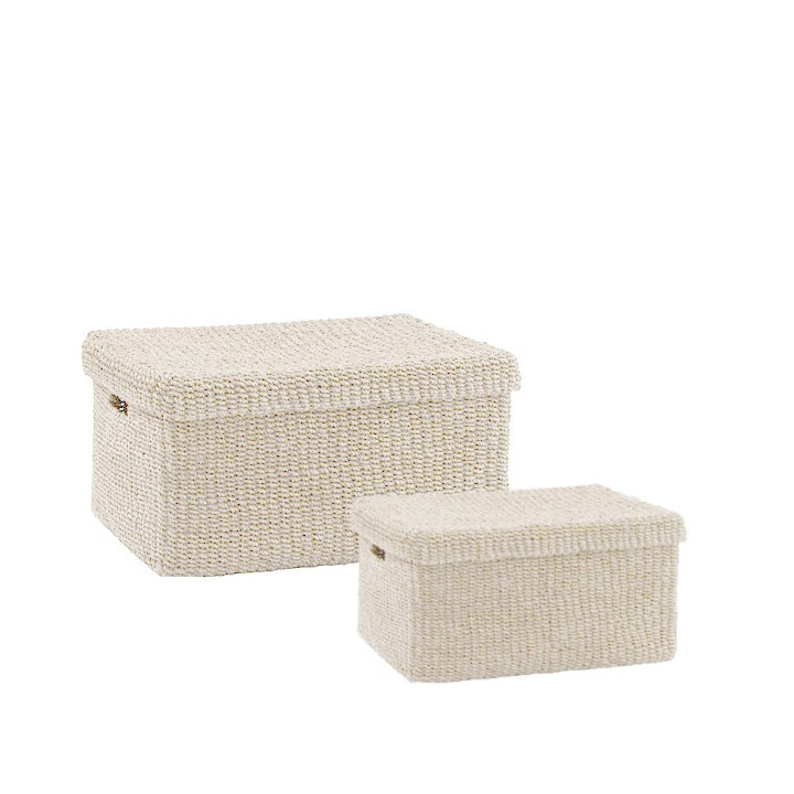 Set 2 boites en abaca creme avec couvercle 40x50 h30 cm
