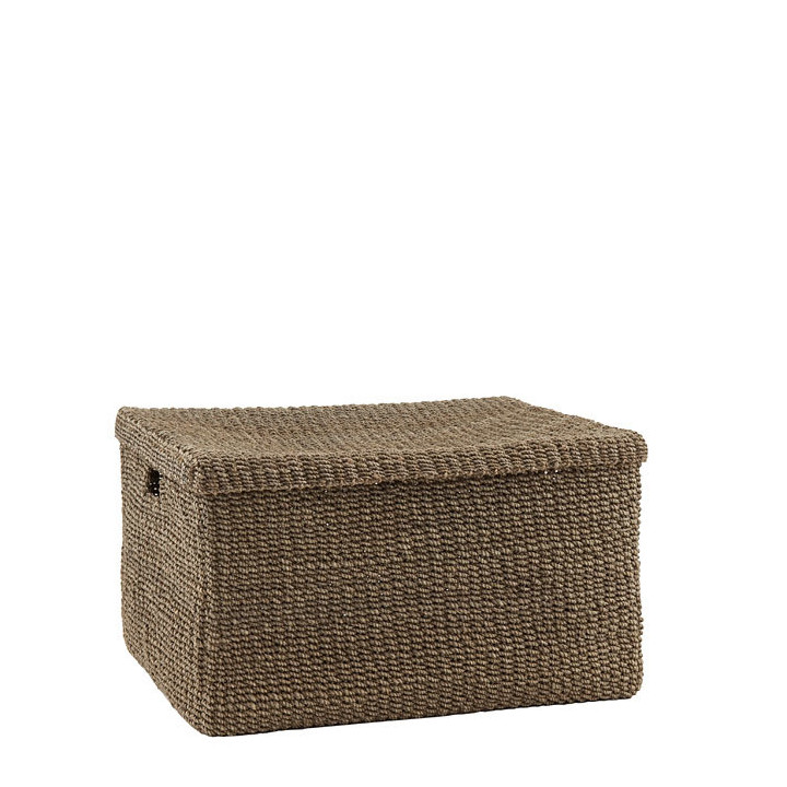 Maxi boite panier en abaca avec couvercle couleur lin 50 x 40 h30 cm