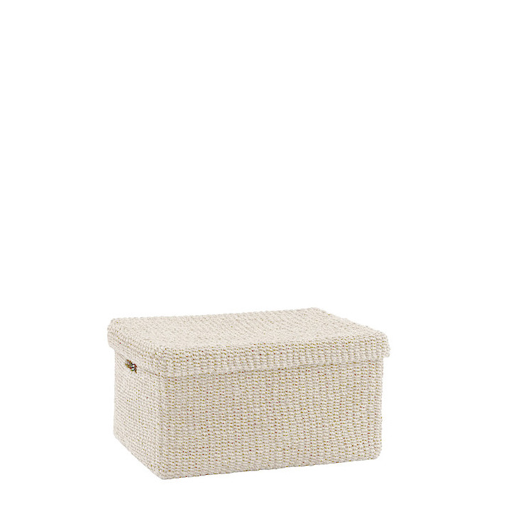 Boite panier en abaca avec couvercle couleur creme 32 x 42 h23 cm