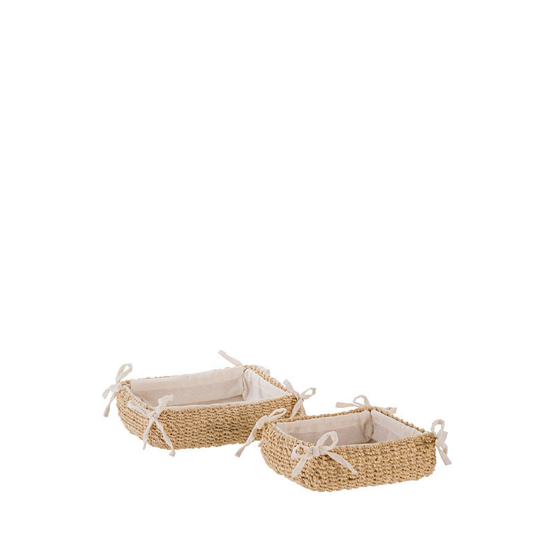 Set 2 bas paniers en abaca 17x15 h 5.5 cm avec noeuds