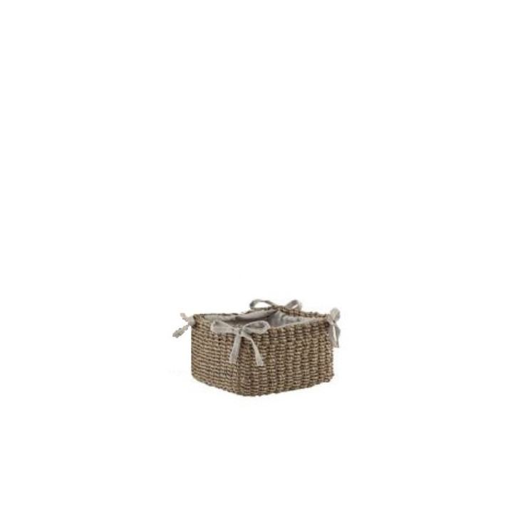 Panier en abaca 15x19 h 10 cm sans bordure avec noeuds coul. lin