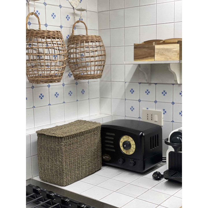 Scatola alta portaoggetti abaca lino e coperchio 28 x 18 h22 cm