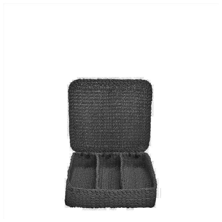 Boite en abaca 3 compartiments liee sur une cote couleur 26x26 h 7 cm