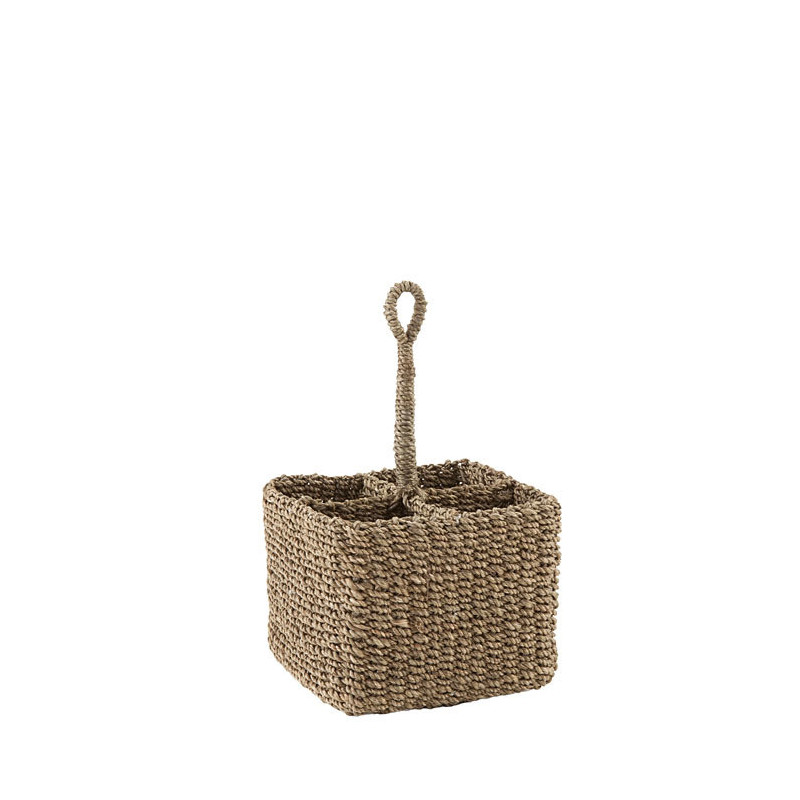 Small abaca basket 4 compartments rigid handle