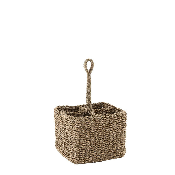 Small abaca basket 4 compartments rigid handle