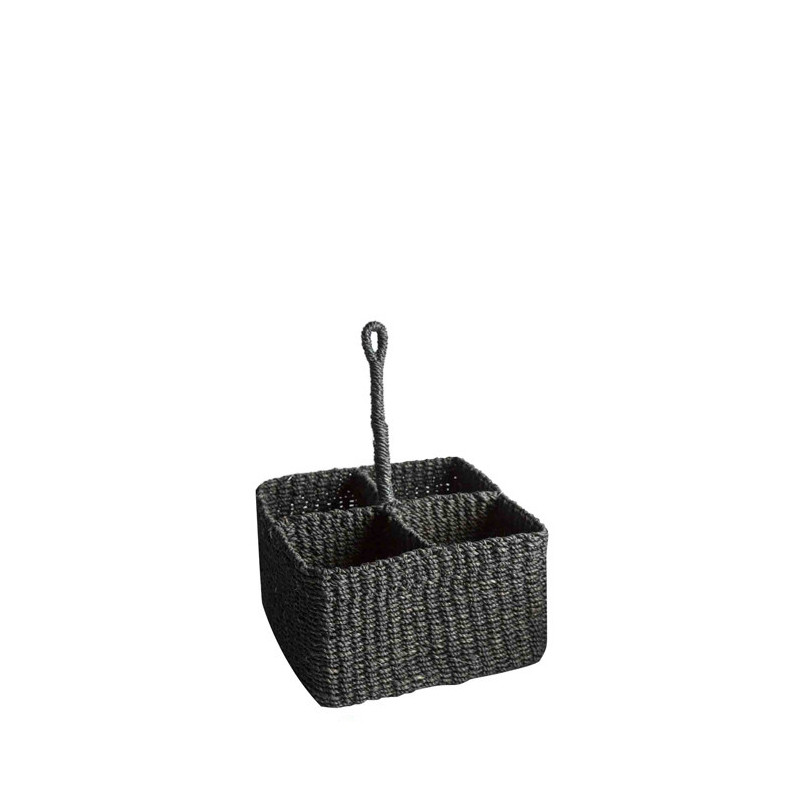 Small abaca basket 4 compartments rigid handle