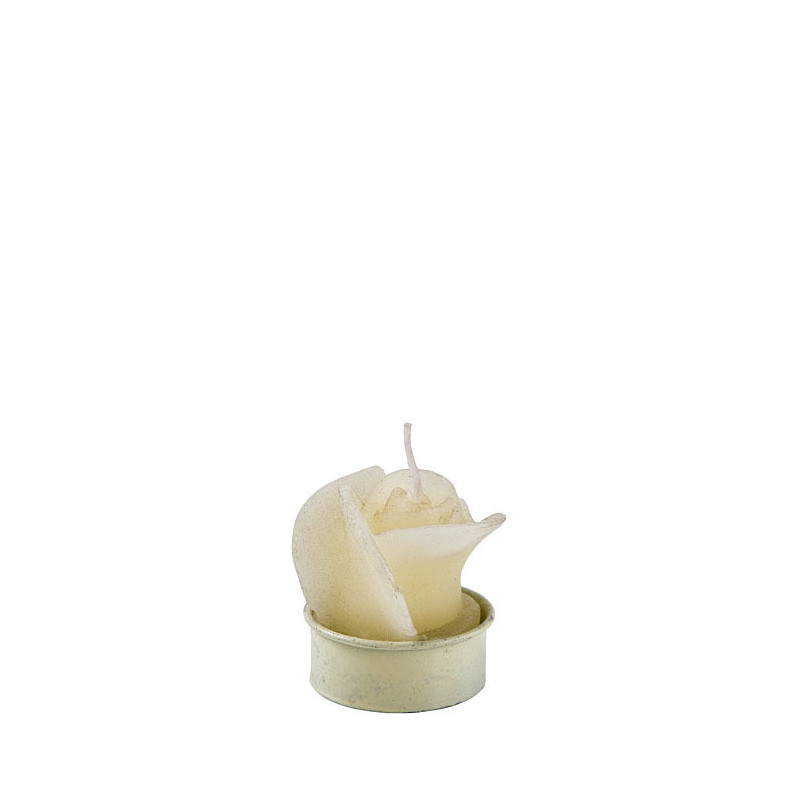 Bougie en forme de rose avec base en aluminium couleur creme d3.8 h4.5 cm