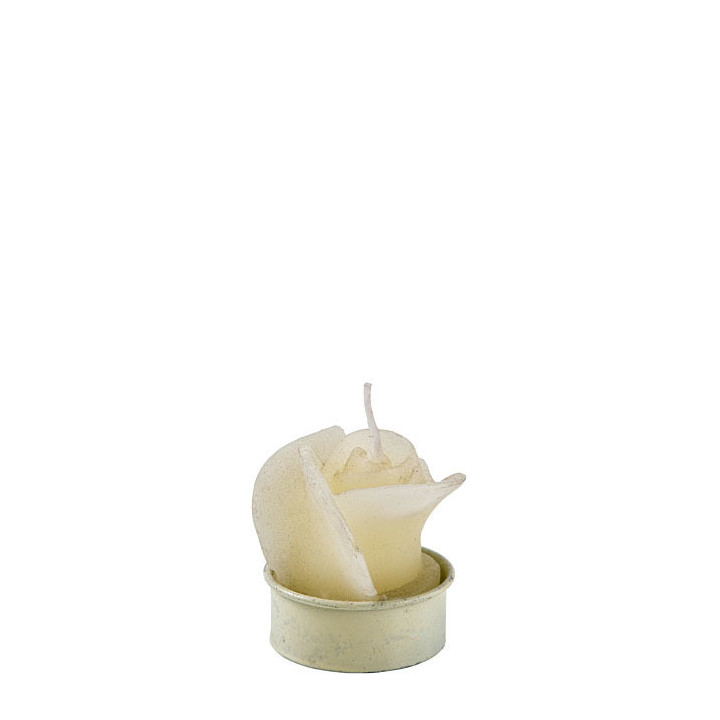 Bougie en forme de rose avec base en aluminium couleur creme d3.8 h4.5 cm