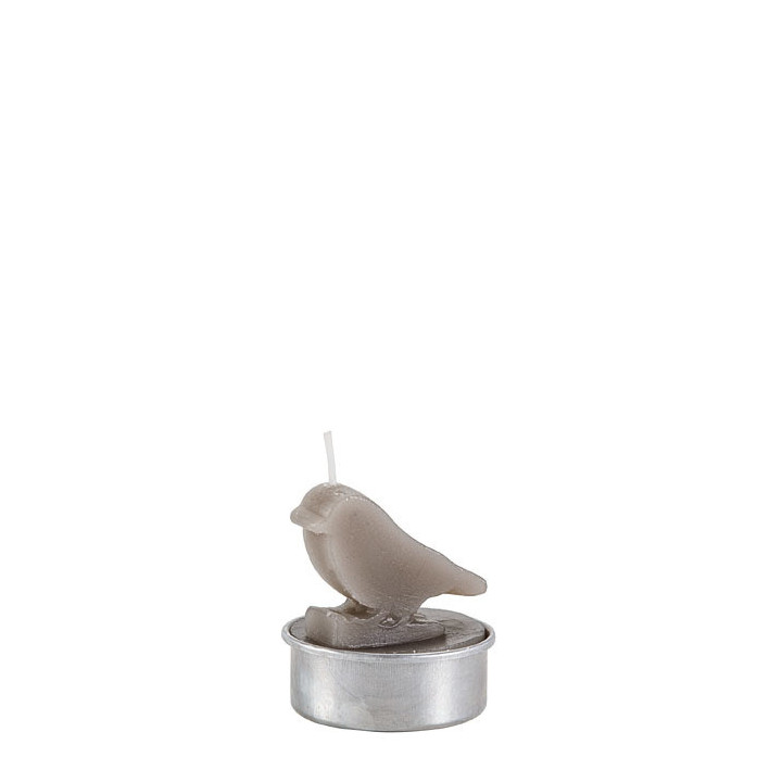 Set 6 candele uccellino colore grigio d4 h5 cm