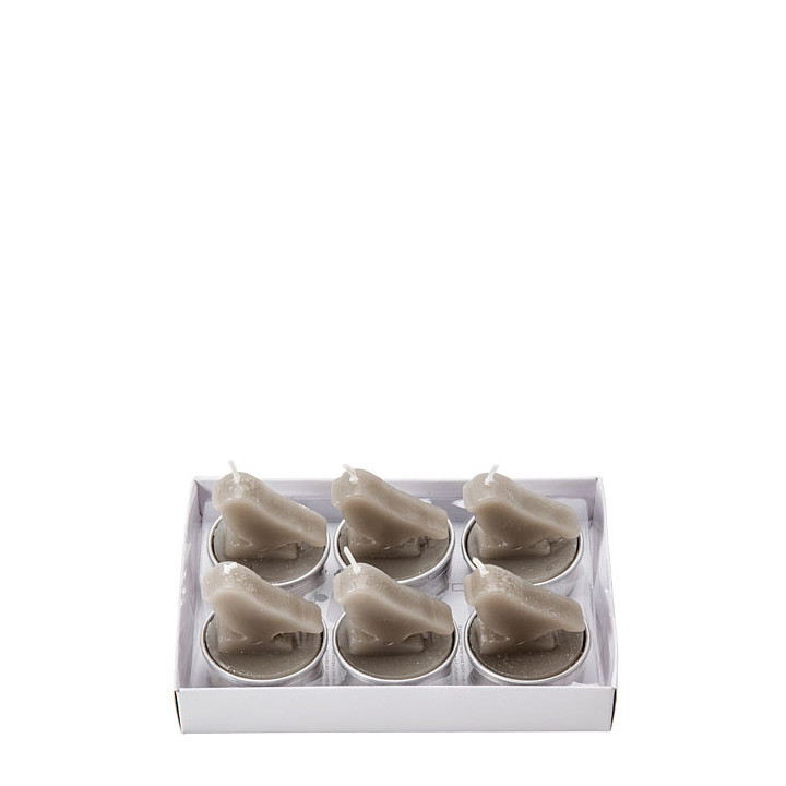 Set 6 candele uccellino colore grigio d4 h5 cm
