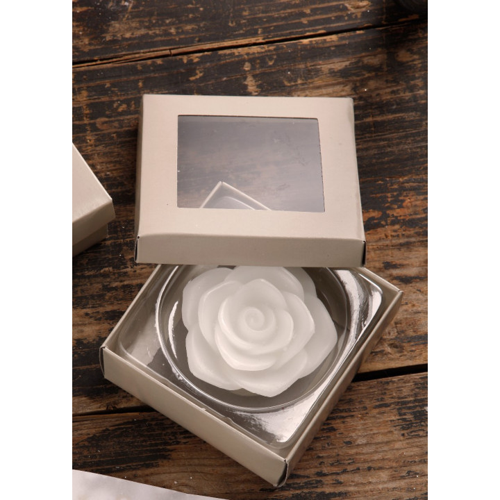 Petite bougie led rose blanche d6.5 cm