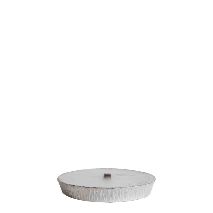 Bougie blanche avec petit plat en aluminium pour usage exterieur d16.5 cm