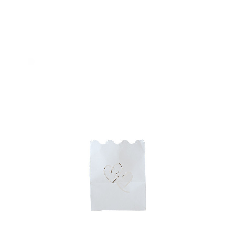 Paquet de 10 lanterne en papier ignifuge avec coeurs 7.5 x 7.5 h10 cm