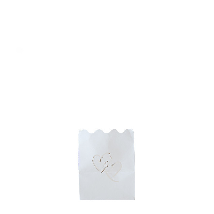 Pack of 10 fireproof paper lantern with hearts 7.5 x 7.5 h10 cm