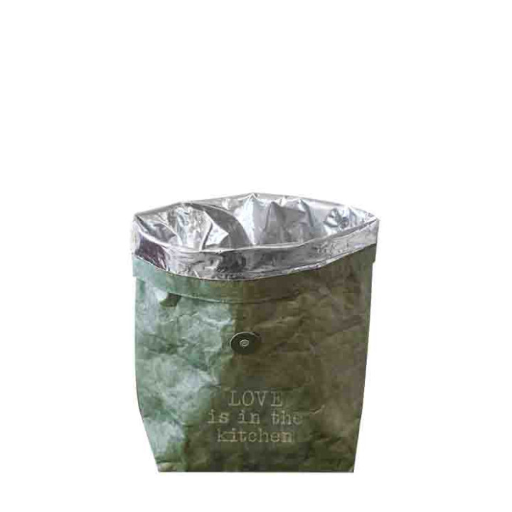 Sacco termico love in kitchen verde con bottone 11 x 22 h40 cm