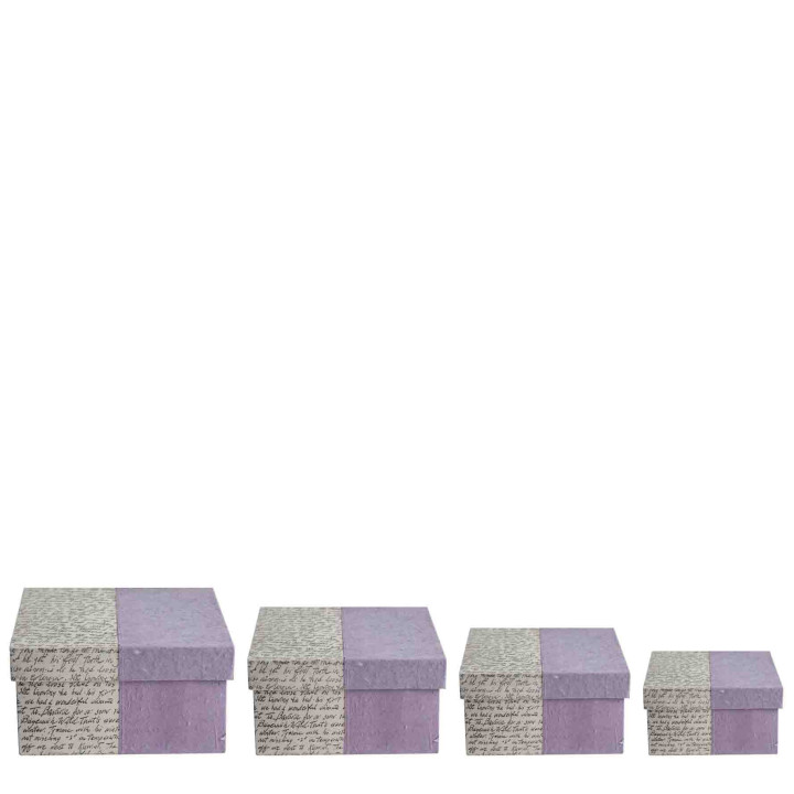 Set 4 scatole cartone con scritte lilla 20 x 30 h11 cm