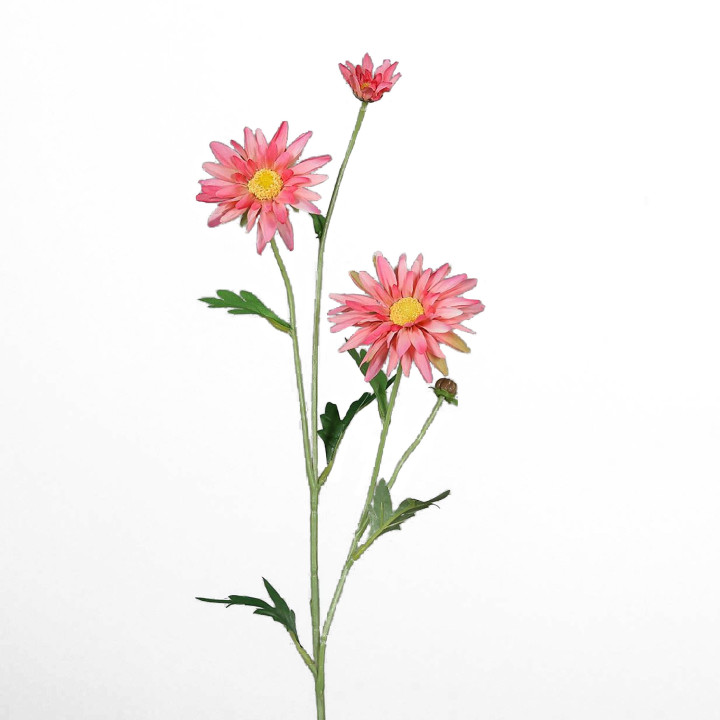 Artificial branch of 3 pink daisies h60 cm