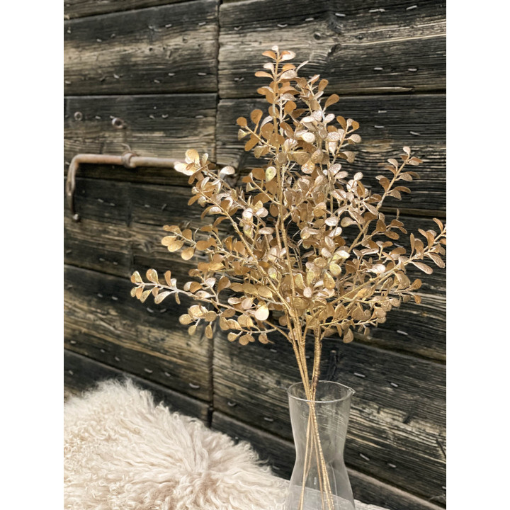 Branche d'eucalyptus artificiel paillete dore h60 cm