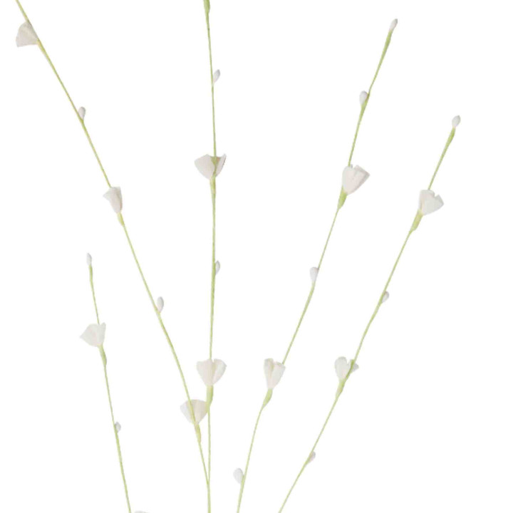 Handmade paper green branch with white blossoms h80 cm