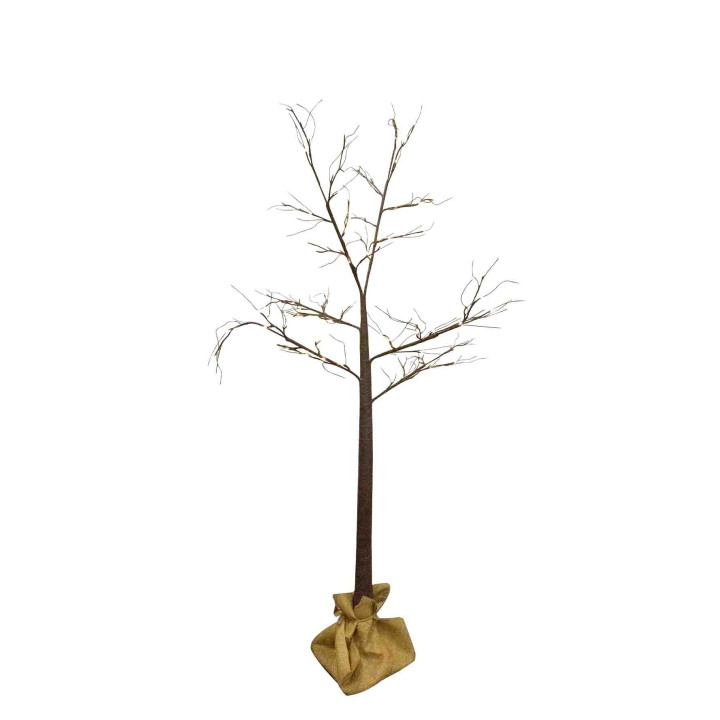 Arbre marron 120 led sur secteur avec sac en jute interieur/exterieur d110 h210 cm