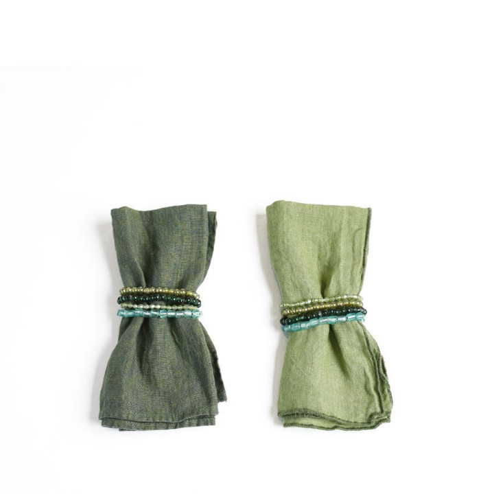 Napkin holder made of 4 different green pearl cords d4.5 cm