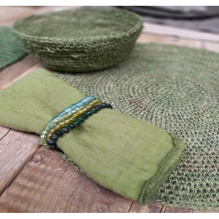 Napkin holder made of 4 different green pearl cords d4.5 cm