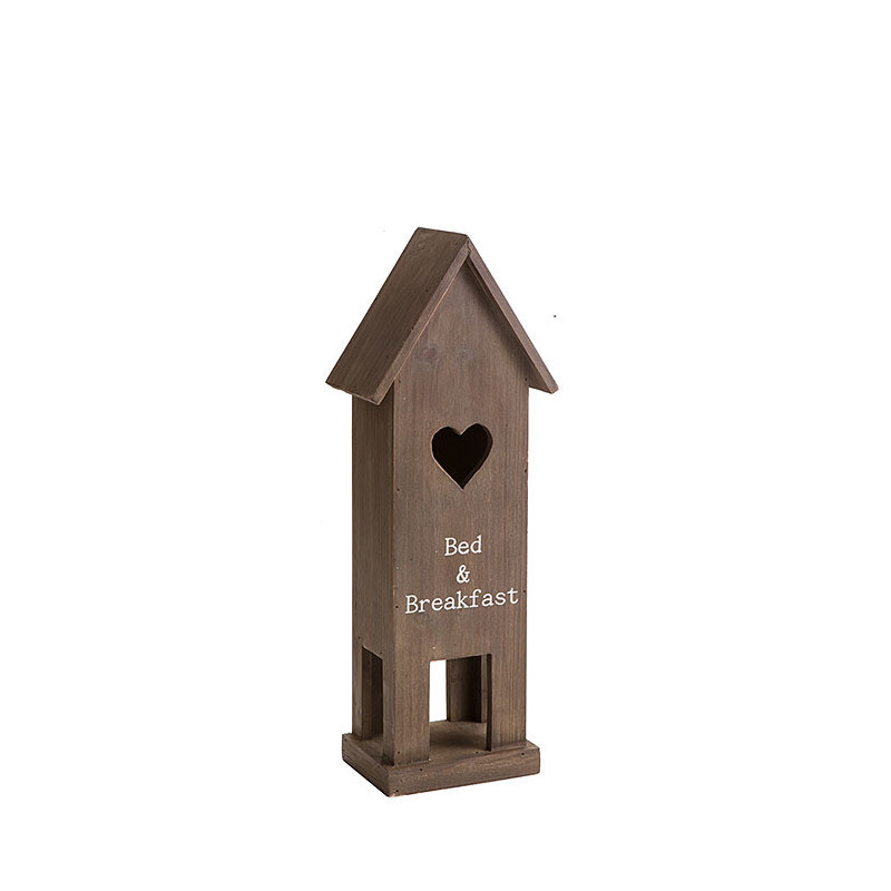 Wooden birdhouse with white insciption "bed&breakfast"