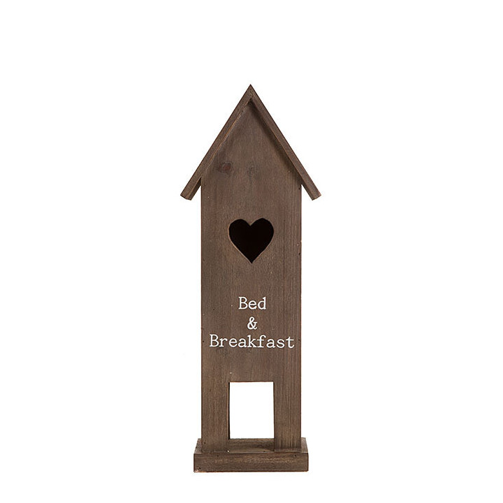 Wooden birdhouse with white insciption "bed&breakfast"