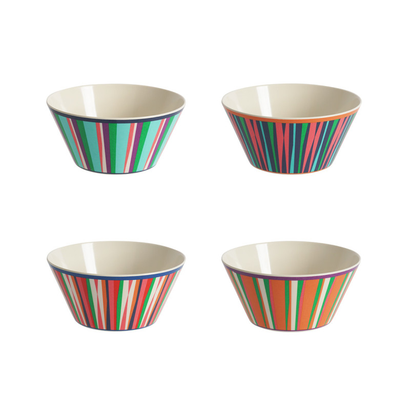Lot de 4 bols pop stripes en melamine de couleurs assorties