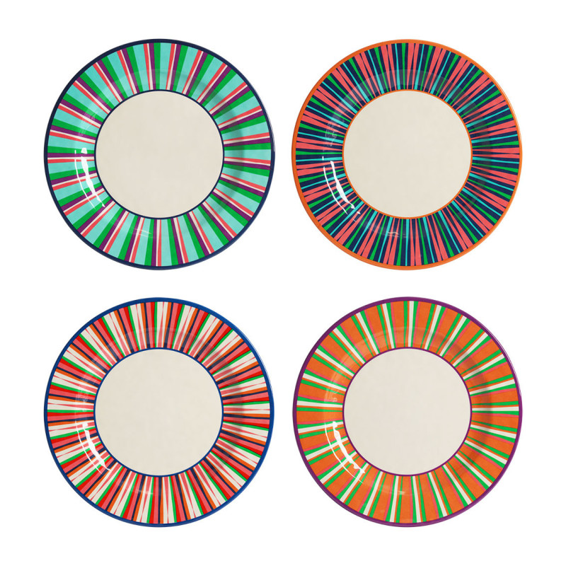 Set of 4 pop stripes assorted colorful dinner plates