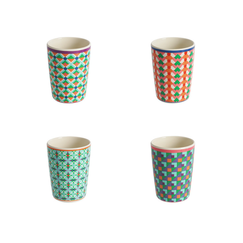 Set of 4 assorted colorful pop stripes cups v300 ml