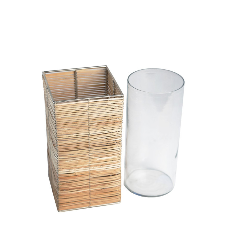 Lanterna legnetti bamboo con cilindro vetro 10 x 10 h20 cm