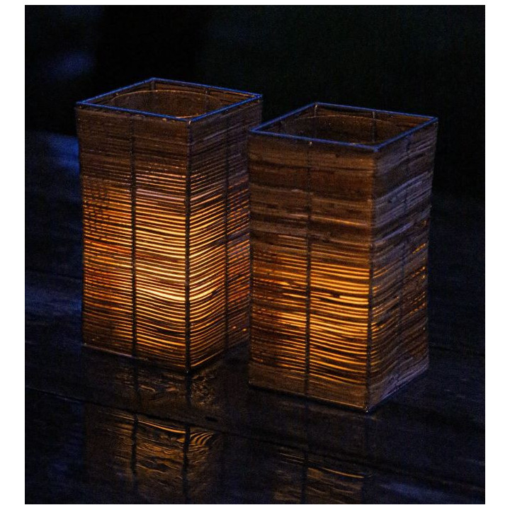 Lanterna legnetti bamboo con cilindro vetro 10 x 10 h20 cm