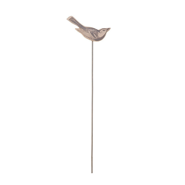 Wooden printed little bird on stick h45 cm