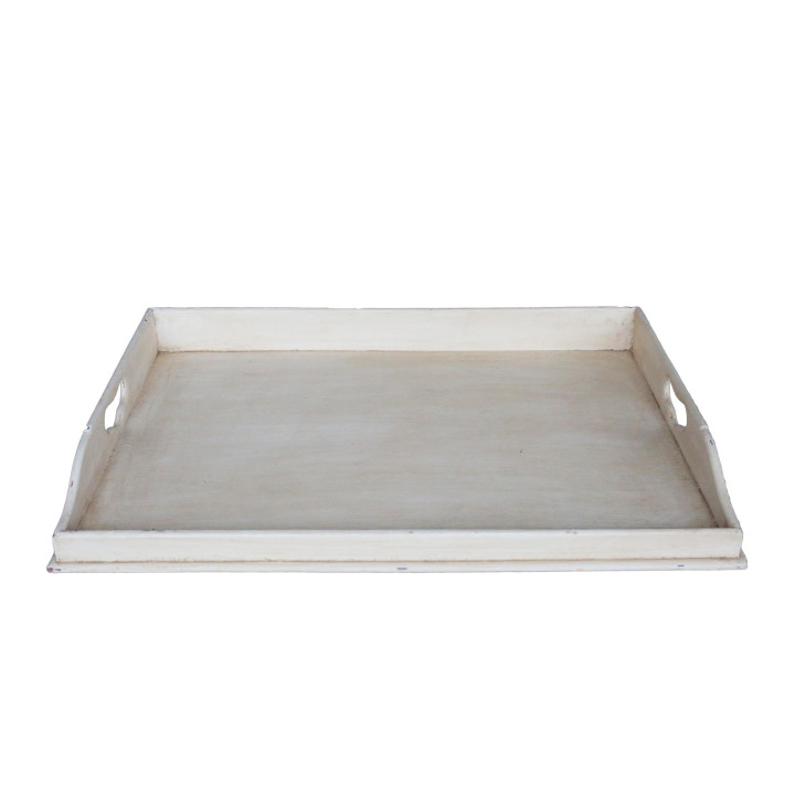 Plateau butler en bois couleur creme 65x46x7 cm