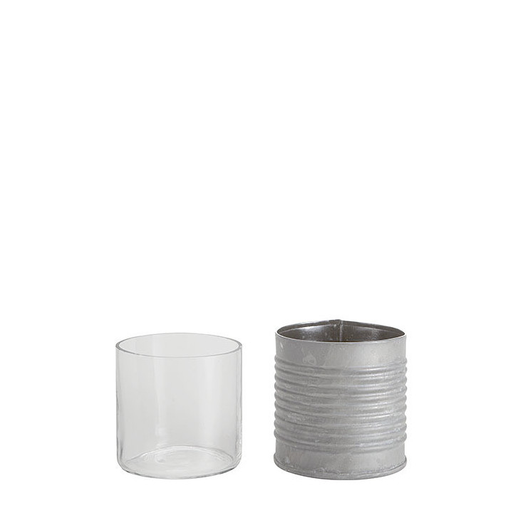 Tin jar with horizontal stripes and glass d7 h7 cm