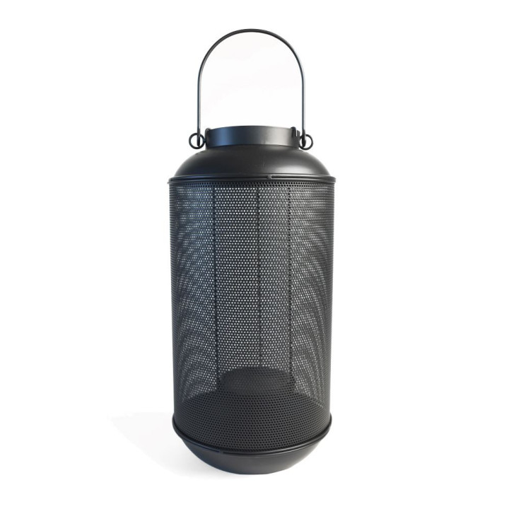 Perforated cylindrical black iron lantern d20.5 h41 cm