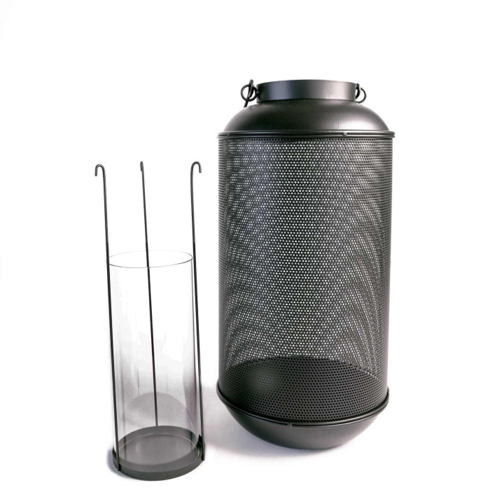 Perforated cylindrical black iron lantern d20.5 h41 cm