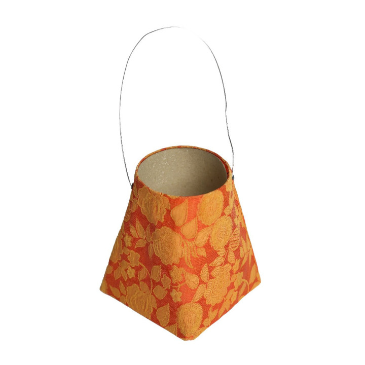 Lanterne en tissue orange avec fleurs 10x10 h12 cm