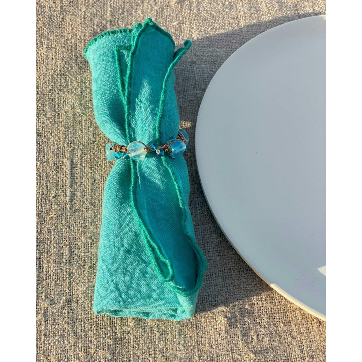 Rond de serviette avec perles bleues d6 cm