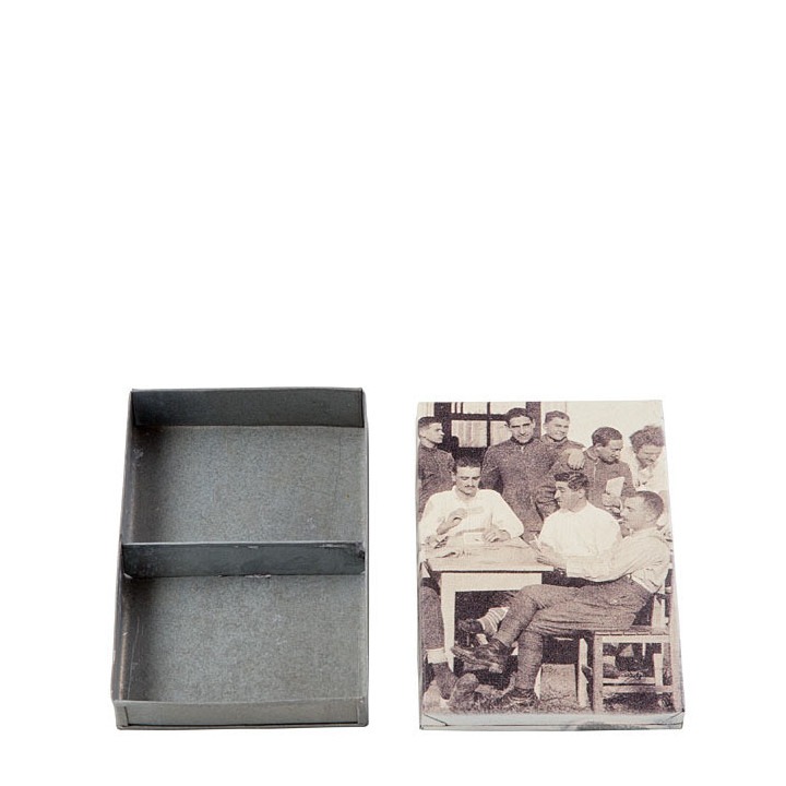 Box latta vintage porta carte gioco foto uomini 9.5 x 14 h2.5 cm
